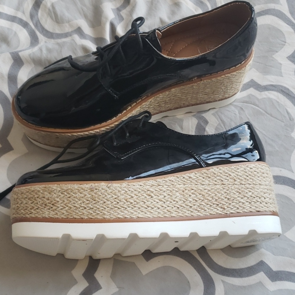 Black chunky Platform Lace Up Brogues - Picture 4 of 4